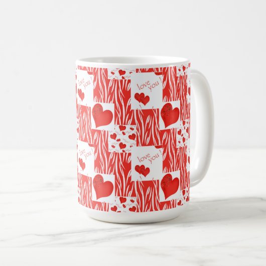 Mug Coeurs rouges, amour, (Devant droit)