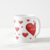 Mug Coeurs rouges avec nom personnalisé (Devant droit)