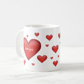 Mug Coeurs rouges avec nom personnalisé (Devant gauche)