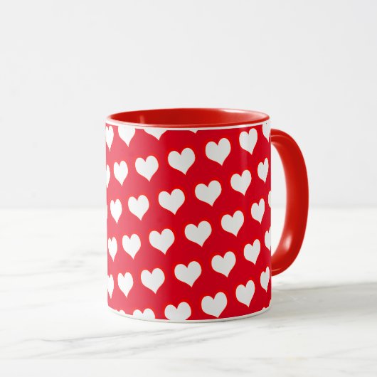 Mug Coeurs rouges blancs simples (Devant droit)