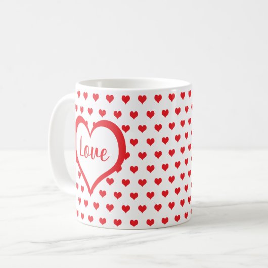 Mug Coeurs rouges mignons avec Coeurs rouges et blancs (Devant gauche)