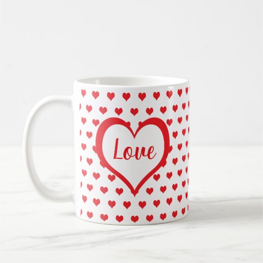 Mug Coeurs rouges mignons avec Coeurs rouges et blancs (Gauche)
