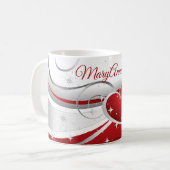Mug Coeurs rouges modernes avec nom personnalisé (Devant gauche)