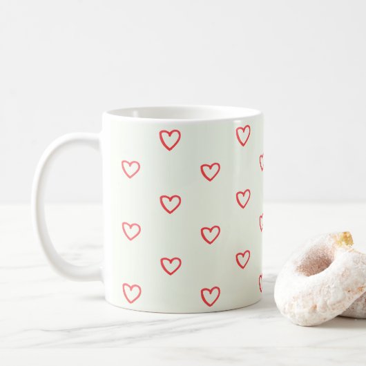 Mug Coeurs rouges Motif, mignonne, amour (Avec donut)