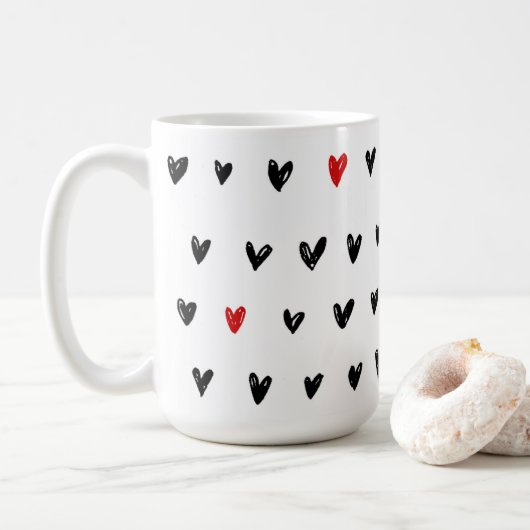 Mug Coeurs rouges noirs mignons (Avec donut)