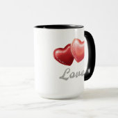 Mug Cœurs Rouges Pailletés Romantiques "Amour" Design (Devant droit)