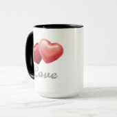 Mug Cœurs Rouges Pailletés Romantiques "Amour" Design (Devant gauche)