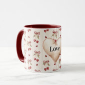 Mug Cœurs Rouges Rayures Cerises Nœuds Saint-Valentin (Devant gauche)