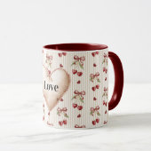 Mug Cœurs Rouges Rayures Cerises Nœuds Saint-Valentin (Devant droit)