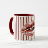 Mug Cœurs Rouges Rayures XOXO Baiser Lèvres (Devant gauche)