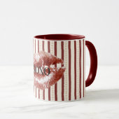 Mug Cœurs Rouges Rayures XOXO Baiser Lèvres (Devant droit)