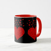 Mug Cœurs rouges sur noir-noir (Devant droit)
