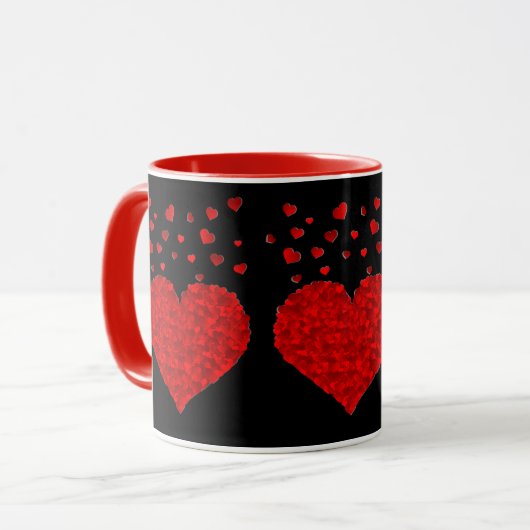 Mug Cœurs rouges sur noir-noir (Devant gauche)