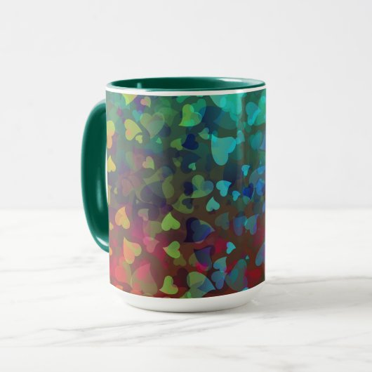 Mug Coeurs tombants rouge et vert (Devant gauche)