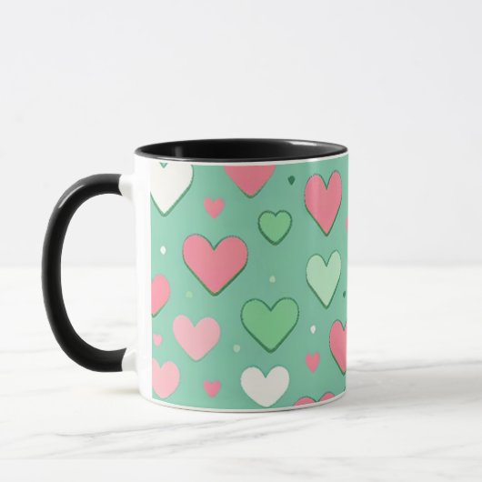 Mug Coeurs vert pastel mignons (Gauche)