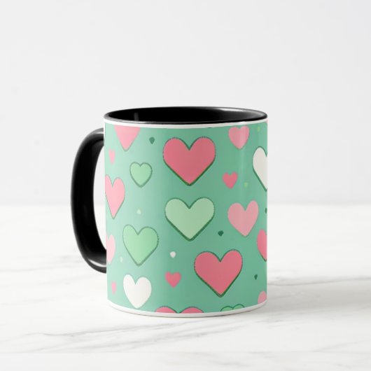Mug Coeurs vert pastel mignons (Devant gauche)