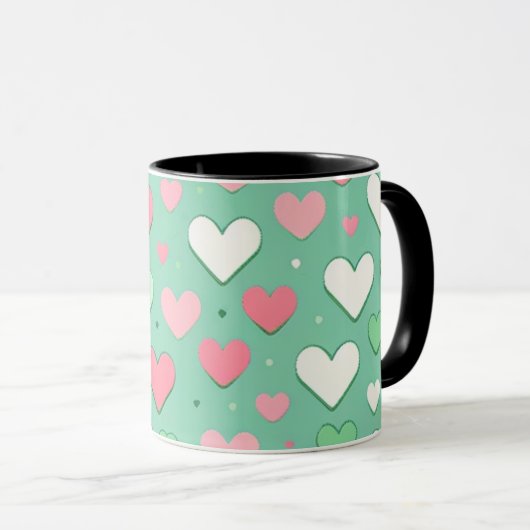 Mug Coeurs vert pastel mignons (Devant droit)