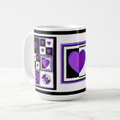 Mug Cœurs violets battants B&W (Devant gauche)