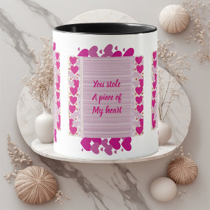 Mug Coeurs violets Heureuses Saintes-Valentin 3 devis 