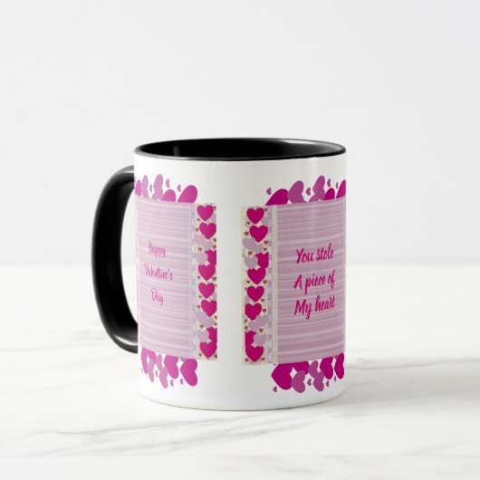 Mug Coeurs violets Heureuses Saintes-Valentin 3 devis  (Devant gauche)