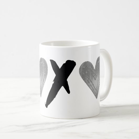Mug Coeurs XOXO Noir Argent (Devant droit)
