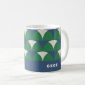 Mug Cof moderne bleu vert géométrique rétro personnali (Devant droit)