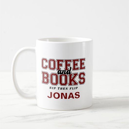 Mug Coffee and Books Sip Then Flip Bookworm Maroon (Gauche)