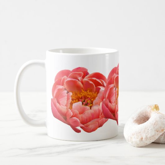 Mug Coffee Cup Coral Peonies (Avec donut)