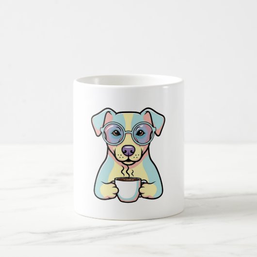 Mug Coffee Dog with Glasses – Cute Whimsical Illustrat (Centre)