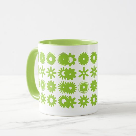 Mug Cogs - Lime vert sur blanc (Devant gauche)