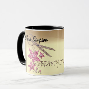 Mug Coiffeur Paillettes Ciseaux Brillants Fleurs Beaut