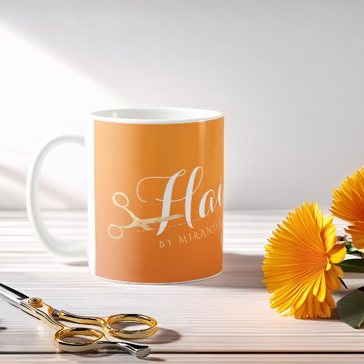 Mug Coiffeur Salon de maquillage Chic Orange Ciseaux o