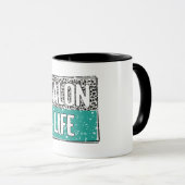 Mug Coiffeur Salon Vie sarcelle et léopard (Devant droit)