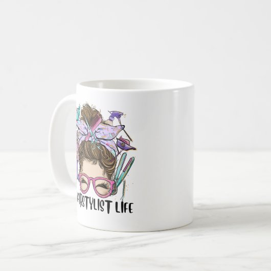 Mug Coiffeuse Life Messy Bun Salon de coiffure Coiffeu (Devant gauche)