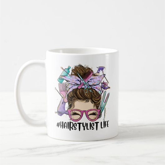 Mug Coiffeuse Life Messy Bun Salon de coiffure Coiffeu (Gauche)
