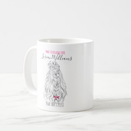 Mug Coiffure moderne Noir Blanc Vave Cheveux Rose Bow (Devant gauche)