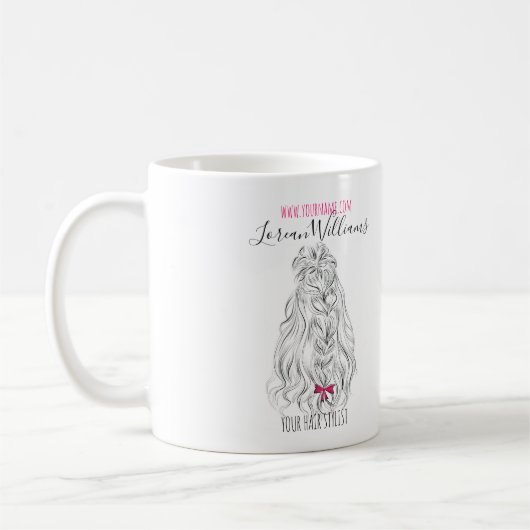 Mug Coiffure moderne Noir Blanc Vave Cheveux Rose Bow (Gauche)