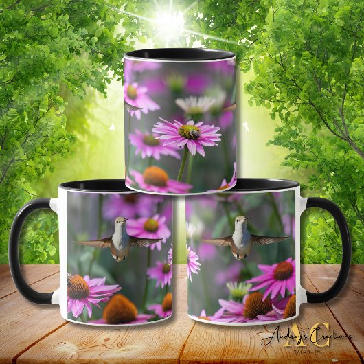 Mug Colibri à gorge rubis "dans les échinacées"