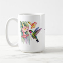 Colibri à l'aquarelle avec fleurs
