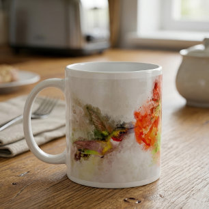 Mug Colibri à l'aquarelle se nourrissant d'une fleur v