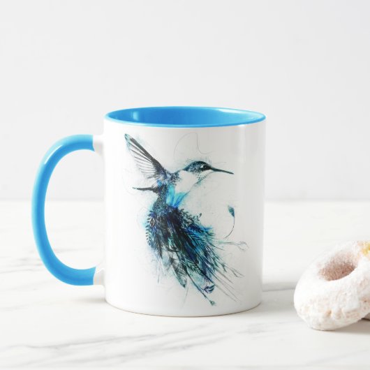 Mug Colibri à queue en plume aquarelle (Avec donut)
