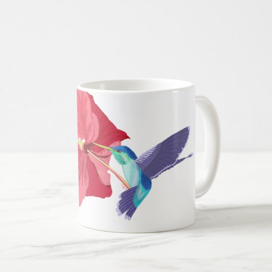 Mug Colibri bleu et vert et Hibiscus rouge   (Devant droit)