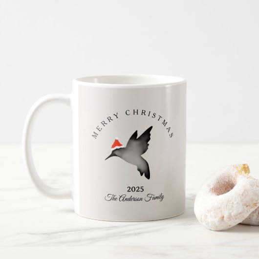 Mug Colibri de Noël personnalisé rouge gris santa (Avec donut)
