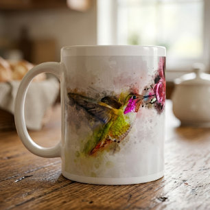 Mug Colibri se nourrissant sur une fleur rose Aquarell