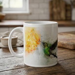 Mug Colibri vibrant et aquarelle florale jaune