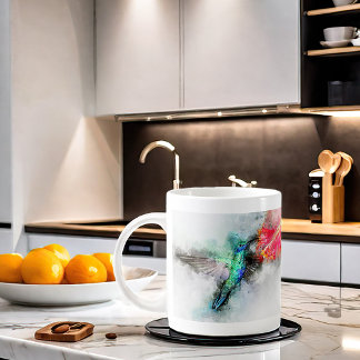 Mug Colibri volant avec fleur Aquarelle - 01