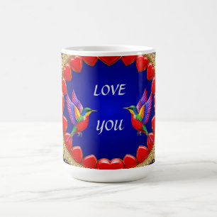 Mug Colibris colorés entourés de cœur romantique