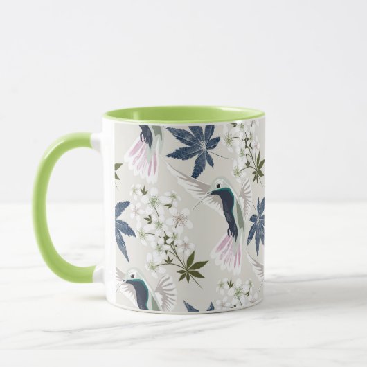Mug Colibris et fleurs blanches. (Gauche)