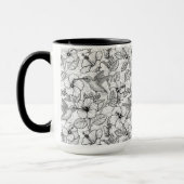 Mug Colibris et fleurs d'hibiscus b&w (Gauche)
