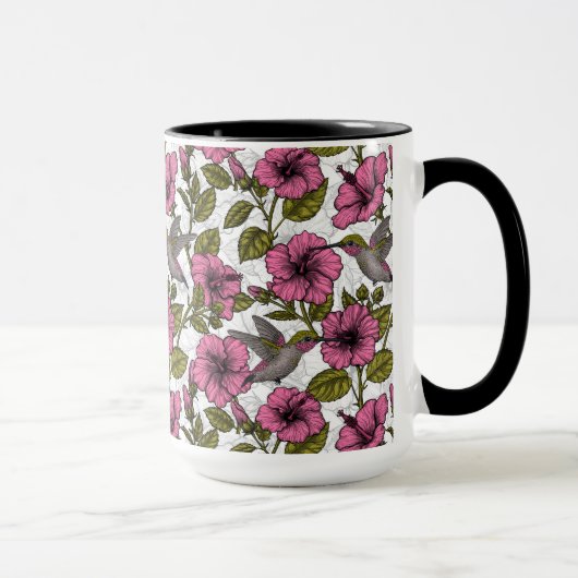 Mug Colibris et fleurs d'hibiscus roses (Droite)
